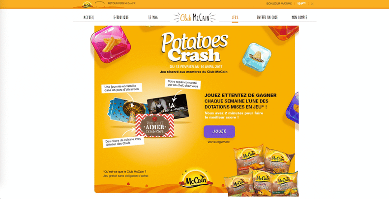 Potatoes Crush, le jeu concours spécialement réalisé pour la gamme Potatoes de McCain.